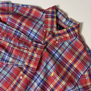 Ralph Lauren Plaid Button Down Shirt Men's Large Red Multicolor Cotton Pony Logo